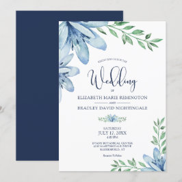 Invitación Boda de Flores Azules y Azules de la Marina