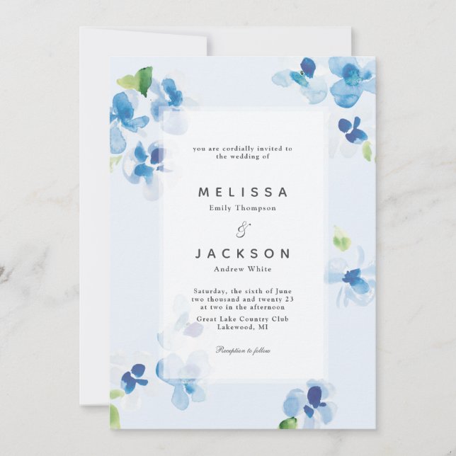 Invitación Boda de Flores Azules y Delicadas (Anverso)