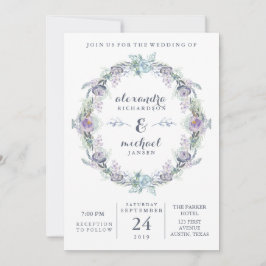 Invitación Boda de flores azules y moradas