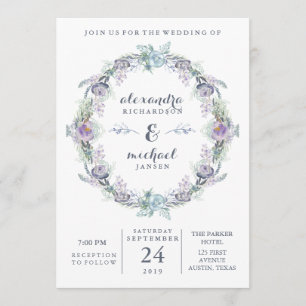 Invitación Boda de flores azules y moradas