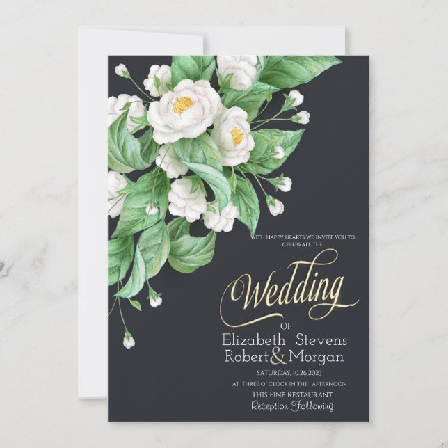Invitación Boda de flores blancas (Anverso)