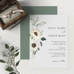 Invitación Boda de Flores Blancas con Acuarela Moderna
