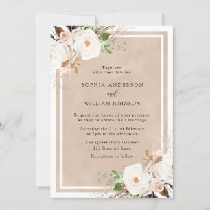 Invitación Boda de flores blancas de color de agua de Rubor