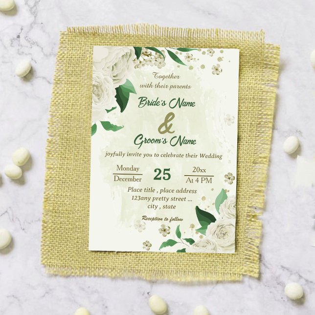 Invitación Boda de flores blancas de marfil (Subido por el creador)