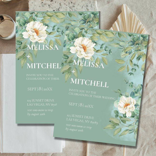 Invitación Boda de flores blancas Eucalyptus Sage Plateado (Subido por el creador)