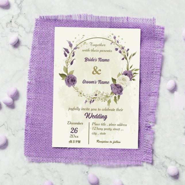 Invitación boda de flores blancas malvas (Subido por el creador)