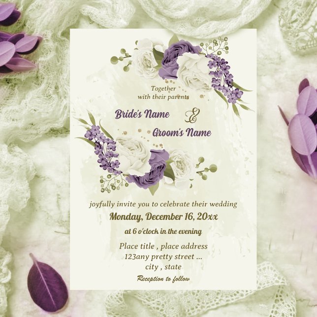 Invitación boda de flores blancas malvas (Subido por el creador)