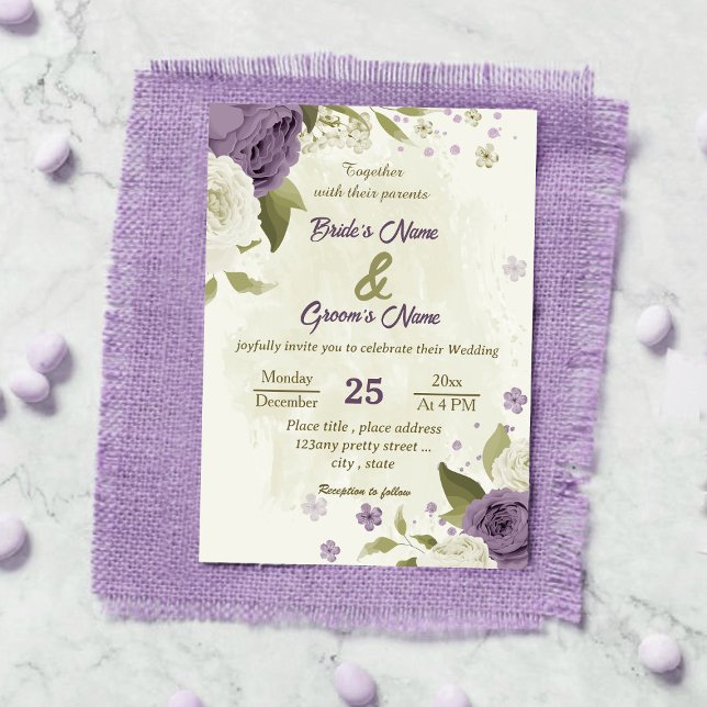 Invitación boda de flores blancas malvas (Subido por el creador)