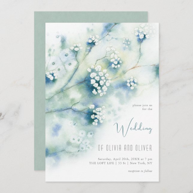 Invitación Boda de flores blancas pequeñas (Anverso / Reverso)