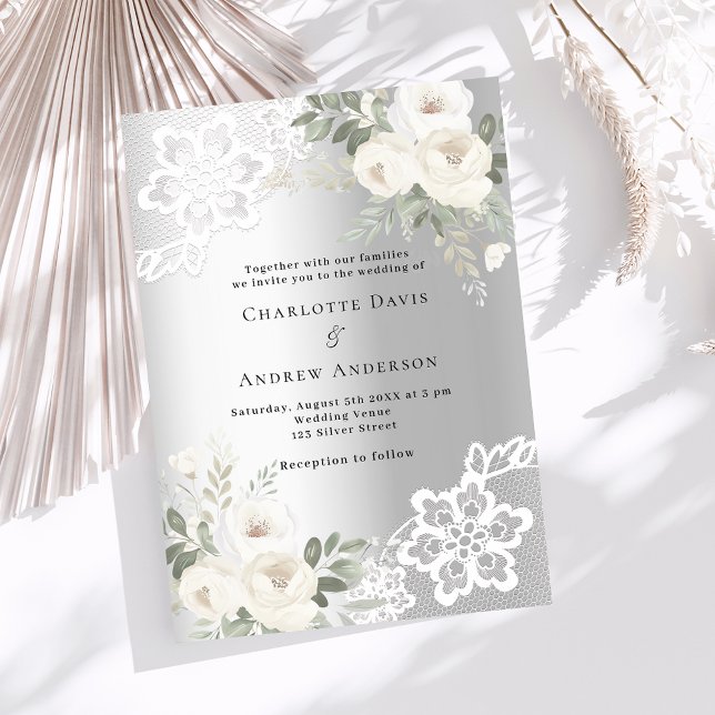 Invitación Boda de flores blancas plateadas (Subido por el creador)