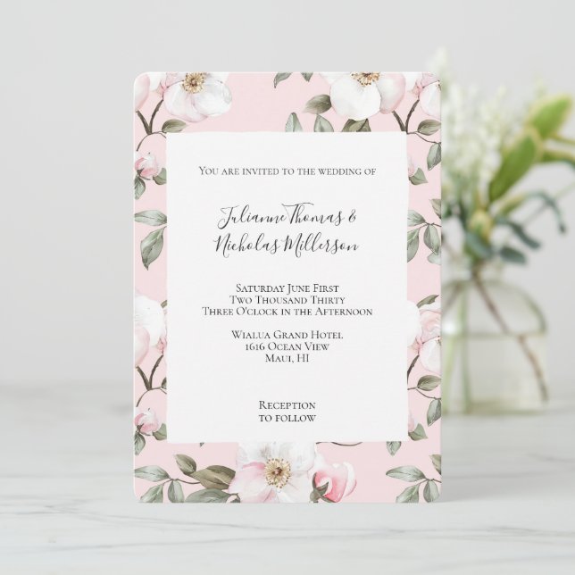 Invitación Boda de flores blancas rosadas bonitos (Anverso de pie)