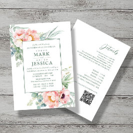 Invitación Boda de flores blancas rosadas de China bilingüe