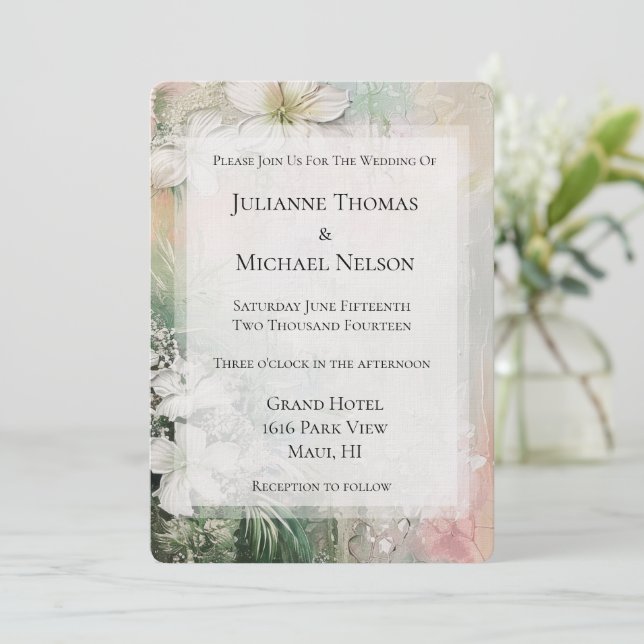 Invitación Boda de Flores Blancas Tropicales (Anverso de pie)