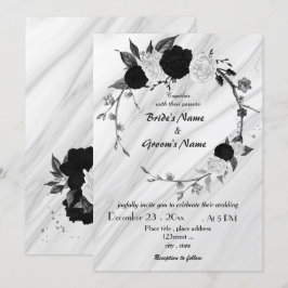 Invitación boda de flores blancas y negras