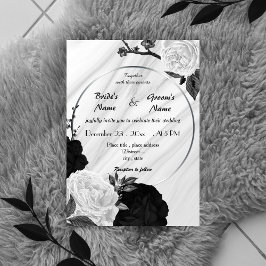 Invitación boda de flores blancas y negras