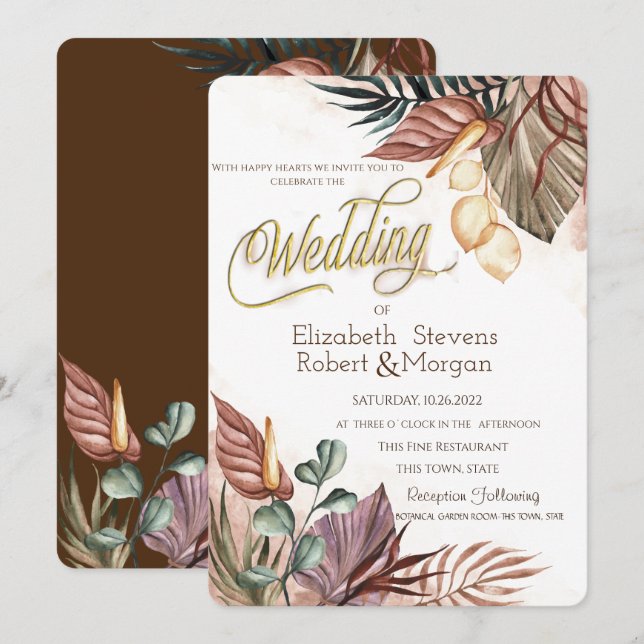 Invitación Boda de Flores Boho (Anverso / Reverso)