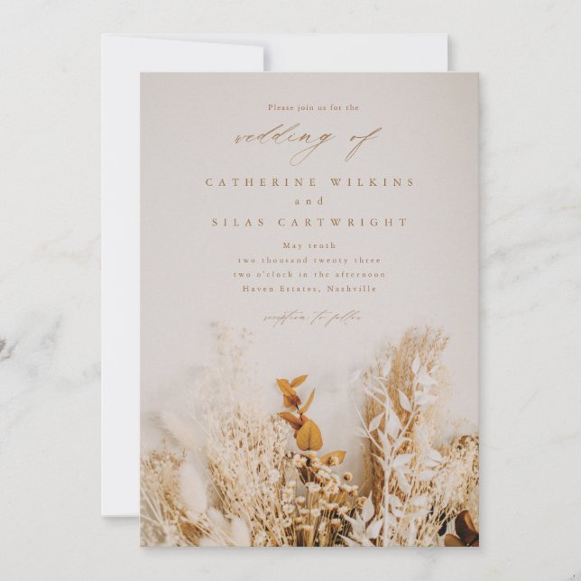Invitación Boda de flores boho de otoño (Anverso)