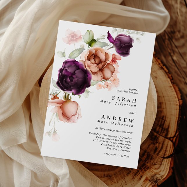 Invitación Boda de Flores Boho Purple & Peach (Subido por el creador)