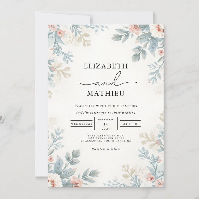 Invitación Boda de Flores Botánicas Blandas (Anverso)