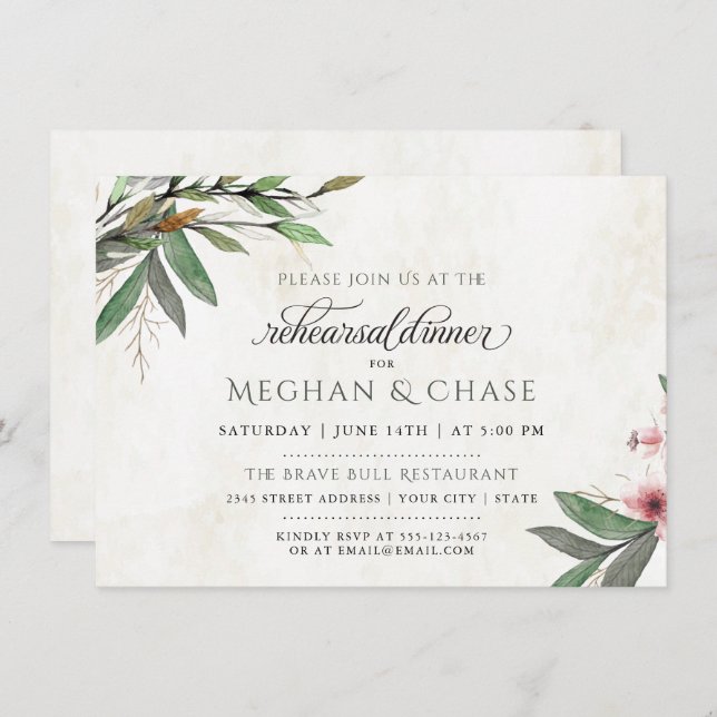 Invitación Boda de flores botánicas Cena (Anverso / Reverso)