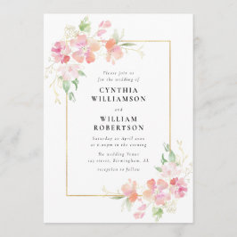 Invitación boda de flores botánicas de oro y rosa
