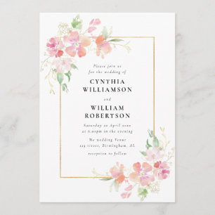 Invitación boda de flores botánicas de oro y rosa