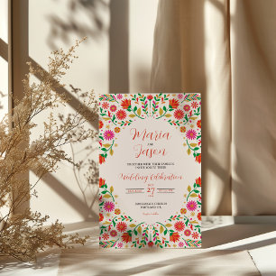 Invitación Boda de flores botánicas florales coloridas mexica
