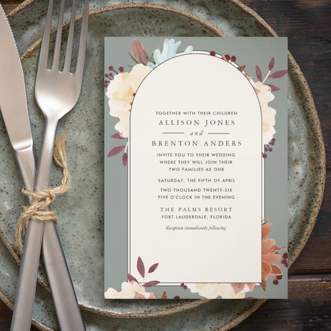 Invitación Boda de flores botánicas para familias con cama (Subido por el creador)
