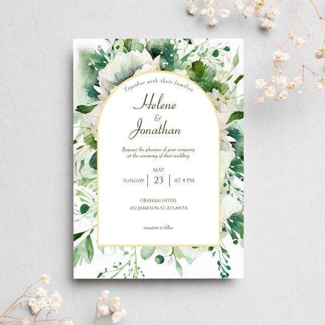Invitación Boda de flores botánicas verde esmeralda (Subido por el creador)