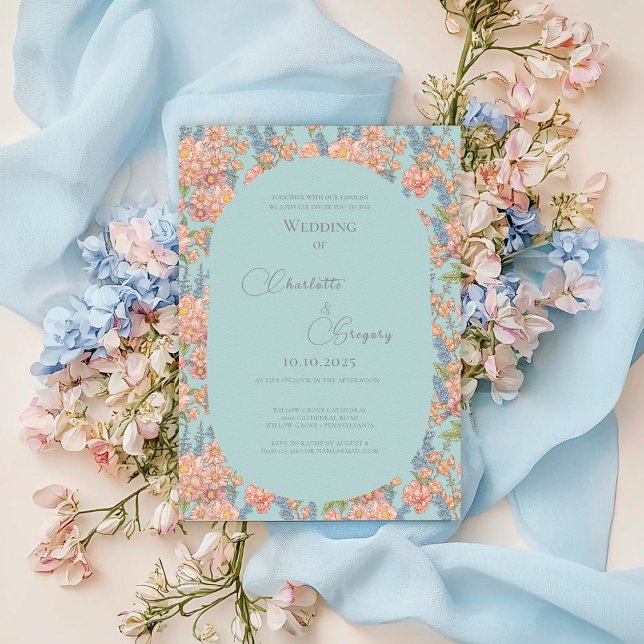 Invitación Boda de flores chic rosa y azul shabby (Subido por el creador)