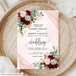 Invitación Boda de flores clásicas de Rubor Boho Burgundy Gol