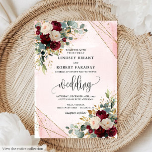 Invitación Boda de flores clásicas de Rubor Boho Burgundy Gol