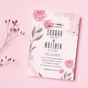 Invitación Boda de flores color agua marrón rosa Rubor