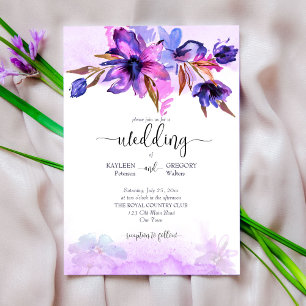Invitación Boda de flores color azul púrpura