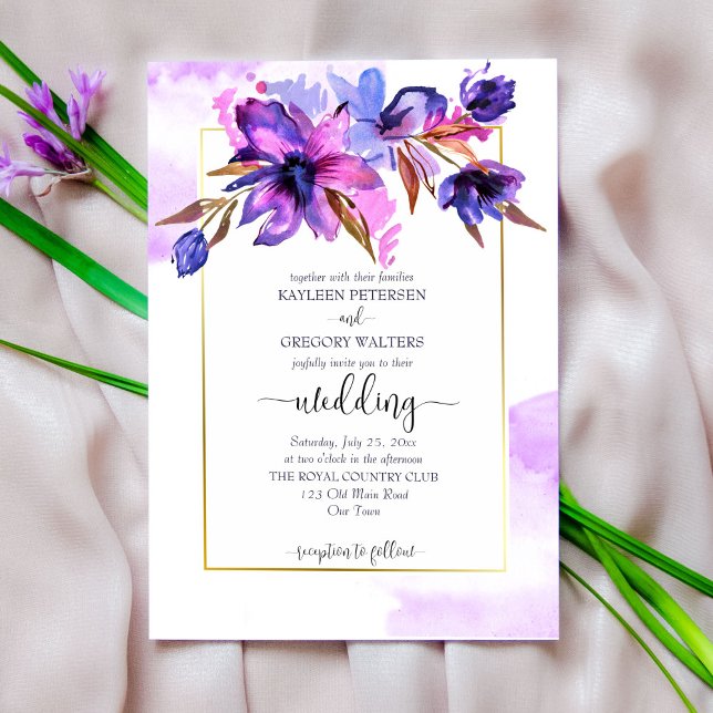 Invitación Boda de flores color azul púrpura (Subido por el creador)
