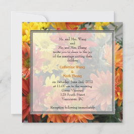 Invitación Boda de flores coloradas rojas, amarillas y naranj