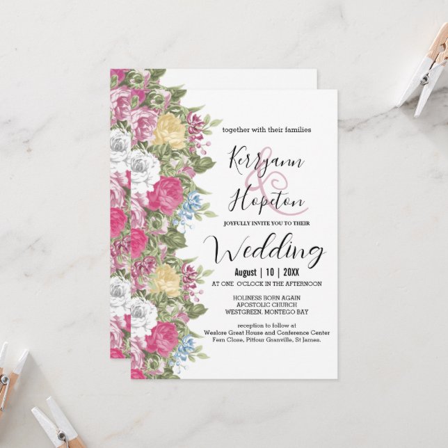 Invitación Boda de flores coloridas (Anverso/Reverso In Situ)