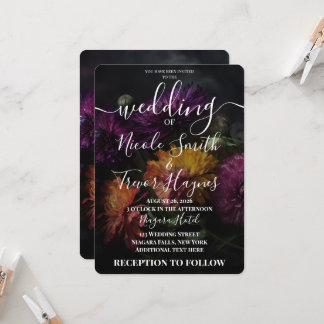 Invitación Boda de flores coloridas oscuras personalizadas