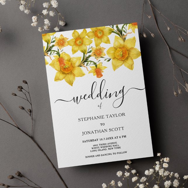 Invitación Boda de flores daffodils de primavera dorada (Botanical spring golden daffodils flowers wedding )