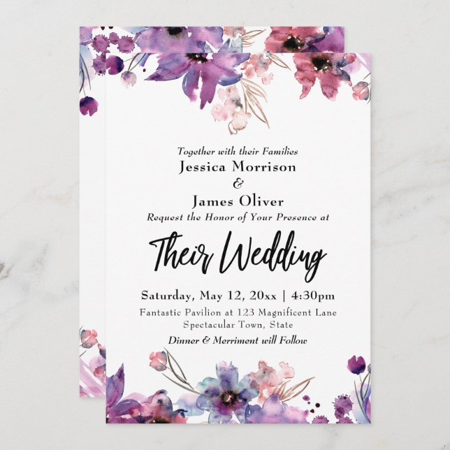 Invitación Boda de Flores de acuarela abstracta moderna (Anverso / Reverso)