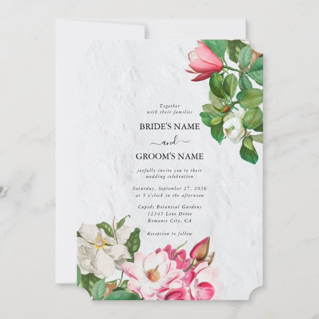 Invitación Boda de flores de acuarela de Magnolia (Anverso)