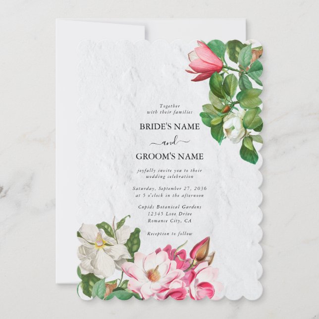 Invitación Boda de flores de acuarela de Magnolia (Anverso)