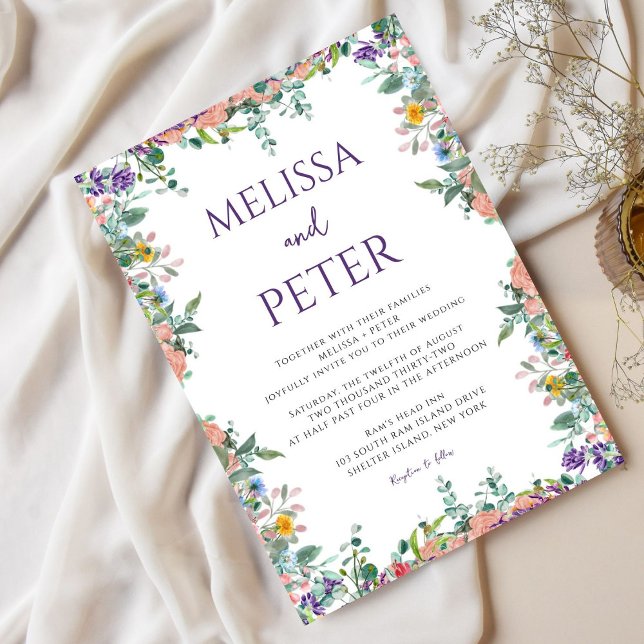 Invitación Boda de flores de acuarela moderna (Subido por el creador)
