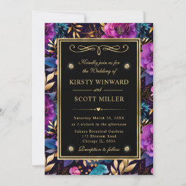 Invitación Boda de Flores de Acuarela Moradas y Turquesas