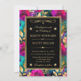 Invitación Boda de Flores de Acuarela Moradas y Turquesas