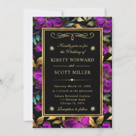 Invitación Boda de Flores de Acuarela Moradas y Turquesas