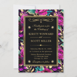 Invitación Boda de Flores de Acuarela Moradas y Turquesas