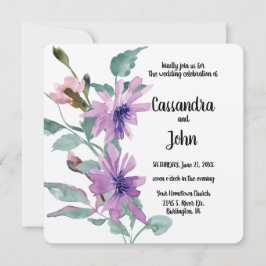 Invitación Boda de flores de acuarela púrpura