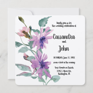 Invitación Boda de flores de acuarela púrpura