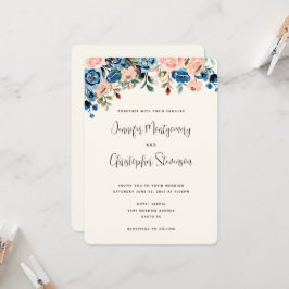 Invitación Boda de flores de acuarela rosadas y azules